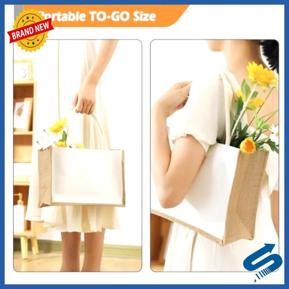 Burlap Jute Tote Bags Reusable Water Resistant Beach Grocery DIY Blank Canvas